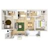 2-bedroom/2-bathroom floor plan layout with 1,200 square feet at Renaissance at Galleria apartments for rent in Hoover, AL